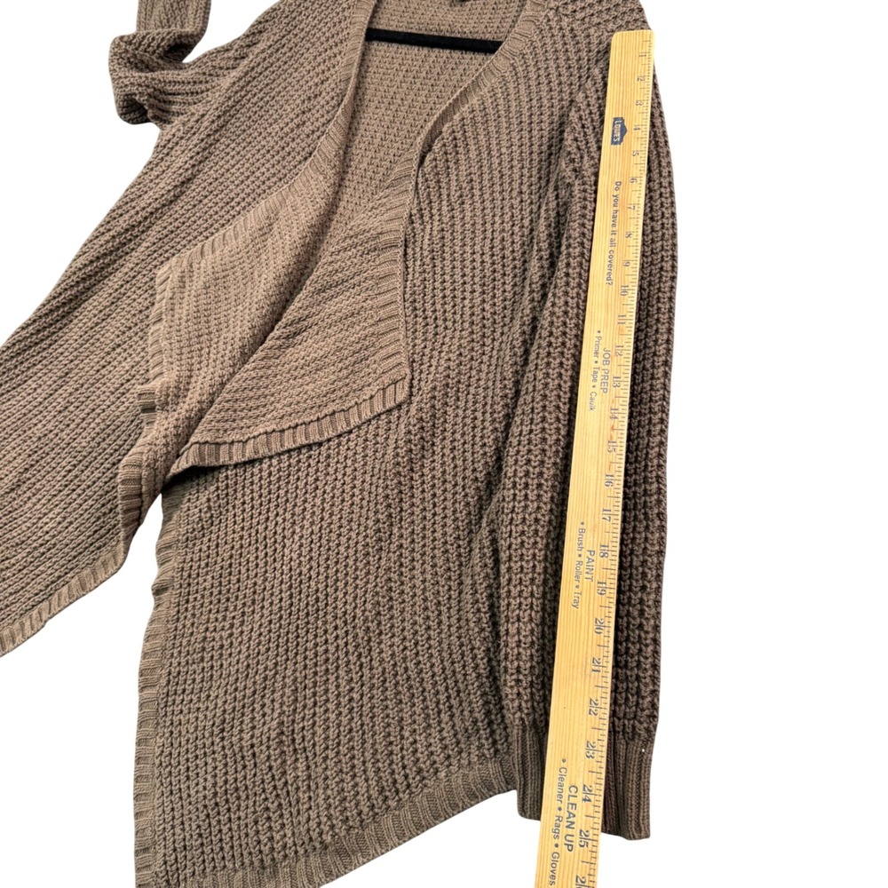 LOFT Brown Chunky Waffle Knit Waterfall Open Front Cardigan Sweater XL - Picture 7 of 8